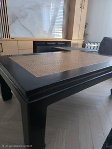 Black Vintage Coffee Table (Japandi / Rattan Top) - Restored