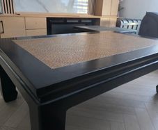 Black Vintage Coffee Table (Japandi / Rattan Top) - Restored