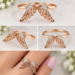 Angel Wing Diamond Ring in 10K Rose Gold 05 ct
