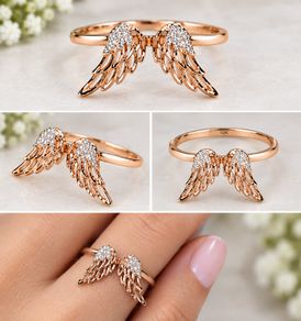 Angel Wing Diamond Ring in 10K Rose Gold 05 ct