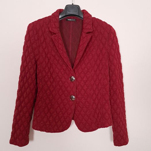 Frank Walder Dark Red Burgundy Diamond Quilted Button-Up Blazer Jacket 14UK/42EU