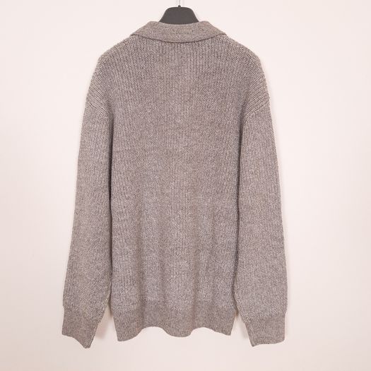 Next Taupe Mushroom Brown Ribbed Button Collar Polo Knit Jumper Mens Size L