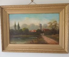 !9th century Oil on Board Painting.Signed.