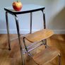 Vintage 1970s French Fold Out Kitchen Step Stool Chrome & Wood Image 10