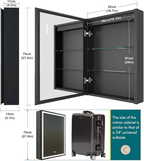 50 x 70 cm LED Lighted Bathroom Medicine Cabinet with Mirror, Defogger, Dimmer, 3 Color Light Makeup Mirror, Easy to Install, Wall Mounted Mirror Medicine Cabinet