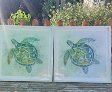 Set of 2 Framed Sea Turtle Wall Art Prints: Coastal/Ocean Decor