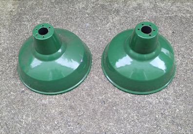 Vintage green enamel industrial light shades