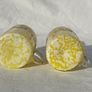 Pair Victorian Bohemian Yellow Spatter Glass Mugs - Gold Enamel - Souvenir - c1900 Image 3