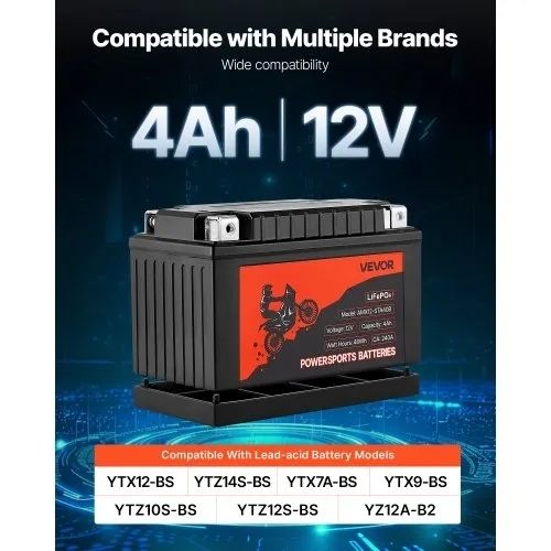 12 Volt 4Ah, LiFePO4 Lithium Pre-Charged Powersports Battery, Maintenance Free & High Performance, Compatible with ATV, Motorcycle, Jet Skis, Scooter, UTV, and More