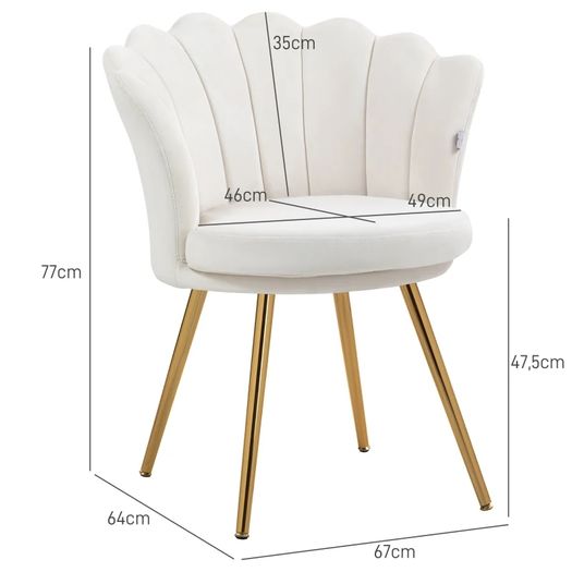 Shell chair vanity chair velvet salon chair with golden metal legs cream