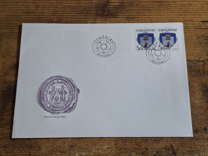 Czechoslovakia First Day Cover FDC 1990 "Sobeslav City Coat of Arms" - free standard postage