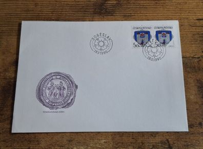 Czechoslovakia First Day Cover FDC 1990 "Sobeslav City Coat of Arms" - free standard postage