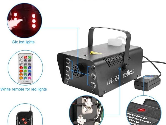 Smoke Machine,softeen Fog Machine with 6 Led Lights and 2 Wireless Remotes,Adjustable Colors and Lighting Modes,Supports Separate or Combination Operation of Fog and Lights,For Halloween, Christmas