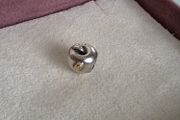 Pandora sterling silver apple with 14k gold worm bead charm in great condition