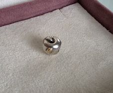 Pandora sterling silver apple with 14k gold worm bead charm in great condition