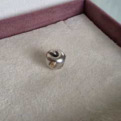 Pandora sterling silver apple with 14k gold worm bead charm in great condition