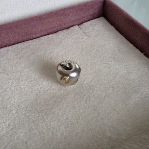 Pandora sterling silver apple with 14k gold worm bead charm in great condition