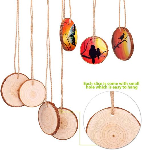 Natural Wood Slices 30 Pcs 6-7cm Drilled Hole Unfinished Log Wooden Circles for DIY Crafts Wedding Decorations Christmas Ornaments with Free Gifts