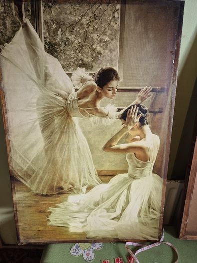 Rare find. Vintage Couple of Large Ballerinas Scene. Ballet Art.