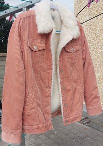 Primark Coral Faux Fur Fleece-Lined Corduroy Jacket with Buttons