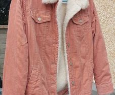 Primark Coral Faux Fur Fleece-Lined Corduroy Jacket with Buttons