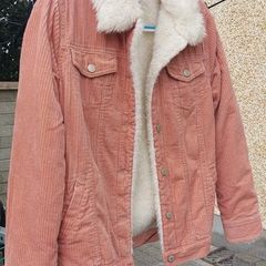Primark Coral Faux Fur Fleece-Lined Corduroy Jacket with Buttons