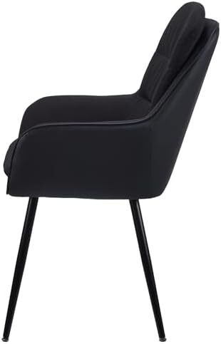 Dining Chair Set of 2 with backrests, Thick Padded Seat armchairs, Easy-Clean Faux Leather and Linen, Sturdy Metal Legs kitchen chairs for Dining and Living Room(Black)
