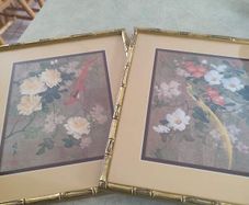 Framed Pair Of Chinese Nature Paintings Print  Frame 37 X 32 Cm. Print 26 X 20 Cm.