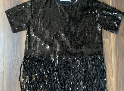 BRAND NEW Zara Black Fringe Sequin Top: Small (10-12) - super glitzy for Christmas
