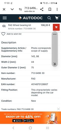 Fag 713 6496 30 Wheel Bearing Kit.