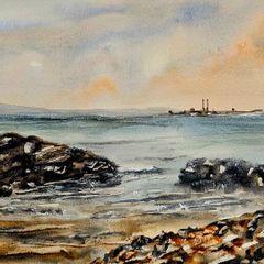 red rock beach howth watercolour