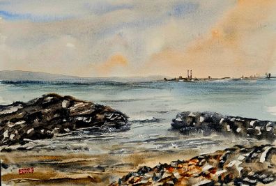 red rock beach howth watercolour