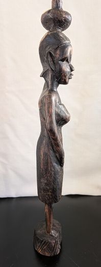 African Wooden Figures Pair Warrior Spear Water Carrier Hand Carved