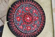 Handcrafted Mandala Wall Art, Round Decorative Dot Painting, Black Red White, Traditional Aboriginal Design Handmade Dot Mandala Wall Plate Round Wooden