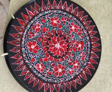 Handcrafted Mandala Wall Art, Round Decorative Dot Painting, Black Red White, Traditional Aboriginal Design Handmade Dot Mandala Wall Plate Round Wooden