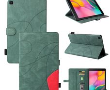 For Samsung Galaxy Tab A 8.0 2019 Dual-Color Splicing Horizontal Flip PU Leather Case With Holder & Card Slots Green
