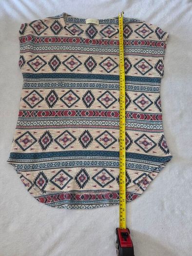 Ginger G Vintage Style Boho Southwestern Geometric Cap-Sleeve Tunic Top