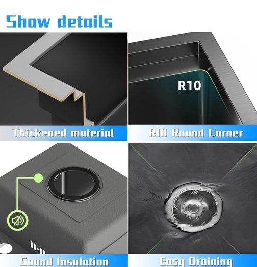 Hidden Concealed Kitchen Bar Sink with Folding Faucet, Hidden Stainless Steel Undermount Workstation Bar Sink for Small Prep RV (Black, 30x45x22CM)