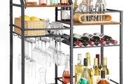 Bar Cart with Wine Rack and Glass Holder, Large Drinks Trolley with Storage for Liquor, Whiskey, Mini Bar  Freestanding Bar Stand for Kitchen, Dining Room or Home Decor