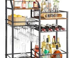 Bar Cart with Wine Rack and Glass Holder, Large Drinks Trolley with Storage for Liquor, Whiskey, Mini Bar  Freestanding Bar Stand for Kitchen, Dining Room or Home Decor