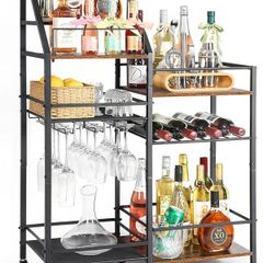 Bar Cart with Wine Rack and Glass Holder, Large Drinks Trolley with Storage for Liquor, Whiskey, Mini Bar  Freestanding Bar Stand for Kitchen, Dining Room or Home Decor