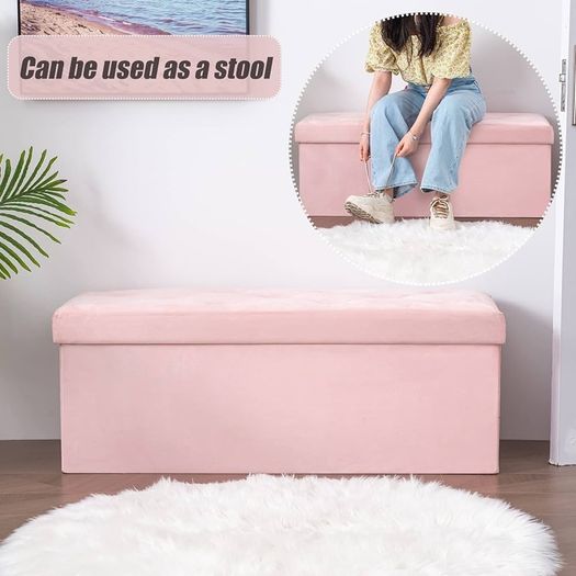 NEW | Folding Storage Ottoman Bench, Velvet Large Footstools Cube for Living Room and Bedroom 110 x 40 x 40 cm