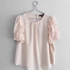 Pre Owned Dorothy Perkins Blush Pink Ruffle Sleeve Blouse