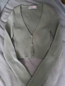 Bershka Ribbed Cropped Cardigan