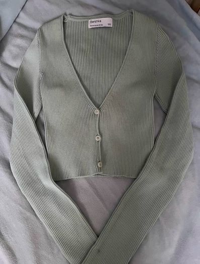 Bershka Ribbed Cropped Cardigan
