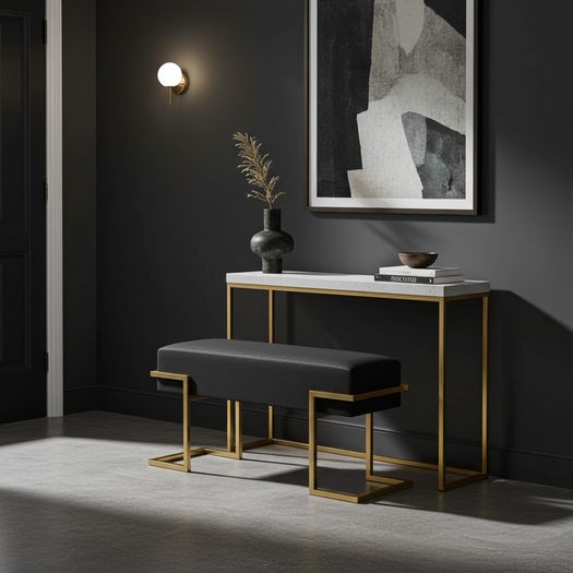 Axon Modern  Velvet Benches with Black/Gold/Silver  Metal Frame