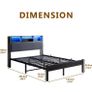 Bed Frame with Charging Station and LED Lights,Metal Image 4