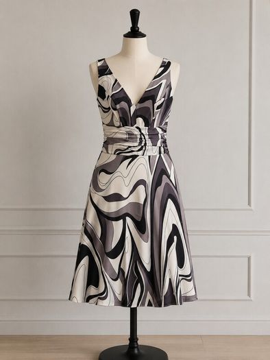 Elegant Black & White Abstract Print Dress - Size 36 (EU)
