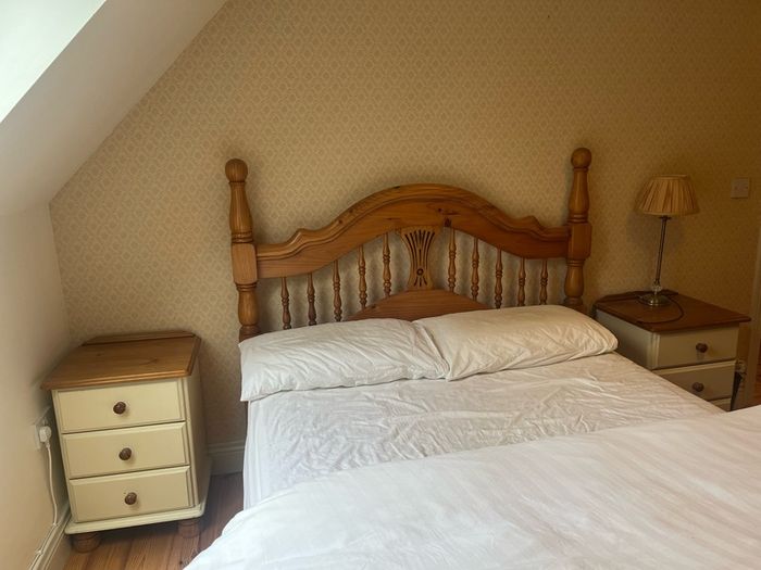 Antique Pine 4ft 6 double bed and mattress.