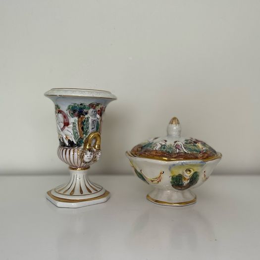 Vintage R. Capodimonte Italy Urn/Vase and Matching Lidded Sugar/Candy Dish